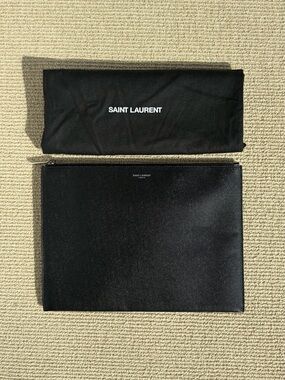 Saint Laurent Black Textured Leather Zip Pouch with Silver Logo